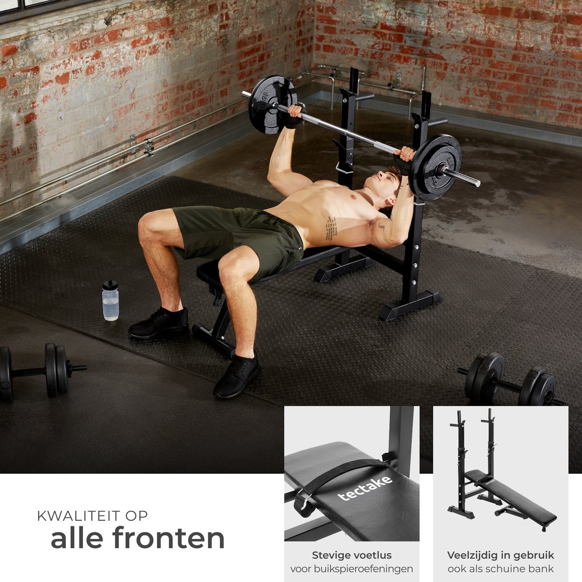 Bol.com tectake® Multifunctionele Halterbank - Trainingsbank, Verstelbaar en opklapbaar met Halterrek aanbieding