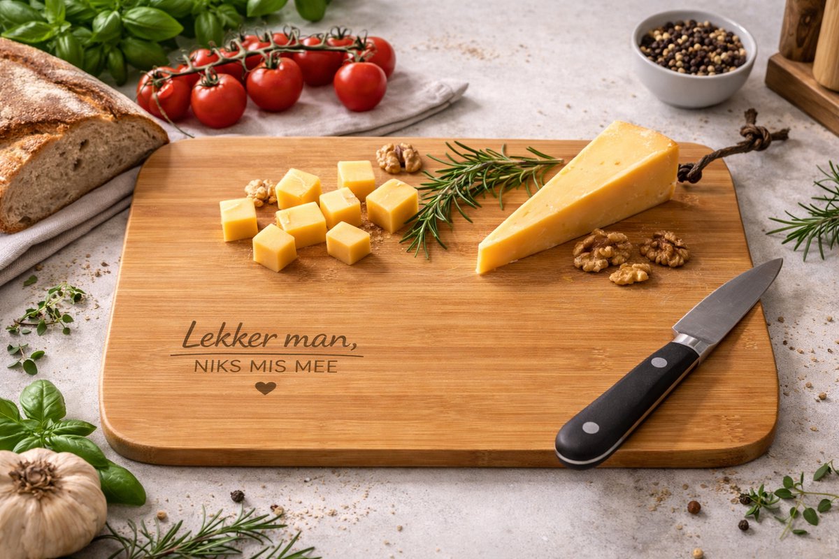 Borrelplank Bamboe - Lekker man, niks mis mee - 37 x 28 cm - Snijplank hout - snijplanken - snijplank bamboe - tapasplank - Cadeaus voor vrouwen - Cadeaus voor mannen - Verjaardagscadeau - Vadeardag - Moederdag - Huwelijkscadeau -