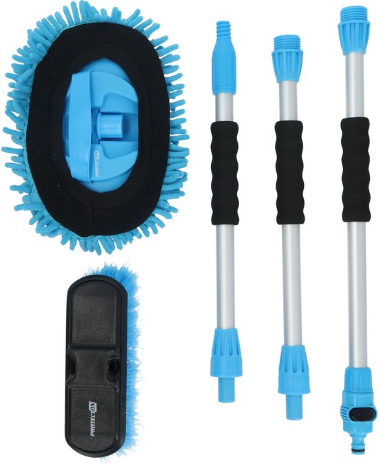 Auto wasborstel set 5-delig met telescoopsteel 130 cm, chenille mop, Gardena aansluiting, waterdoorvoer