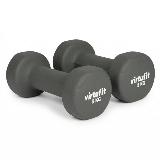 VirtuFit Vinyl Dumbbell Pro Set - 2x 5 kg - Zwart - Gewichten - Dumbbell - Duurzaam Materiaal - Krachttraining - Geschikt voor Zumba, Aerobics en Body Toning