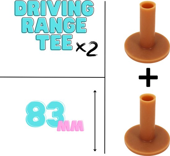 Twee oranje rubberen driving range tees van 83 mm.