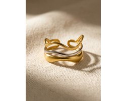 Bague Lundholm Lorijn Femme Or et Couleur Argent – Premium Stainless Steel 2.5 Micron PVD Gold Plated – Bague Waves Bicolore Bague Minimaliste Asymétrique – Ajustable One Size – Design Scandinave
