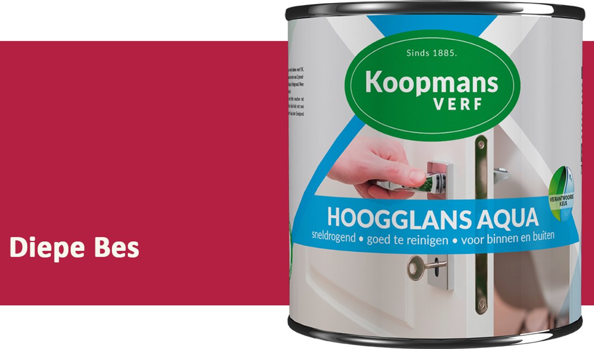 Koopmans Hoogglans Aqua Lak – 2,5 l – Diepe Bes – Hoogglans Verf – Sneldrogend & Biobased – Voor Binnen en Buiten – Hout & Metaal