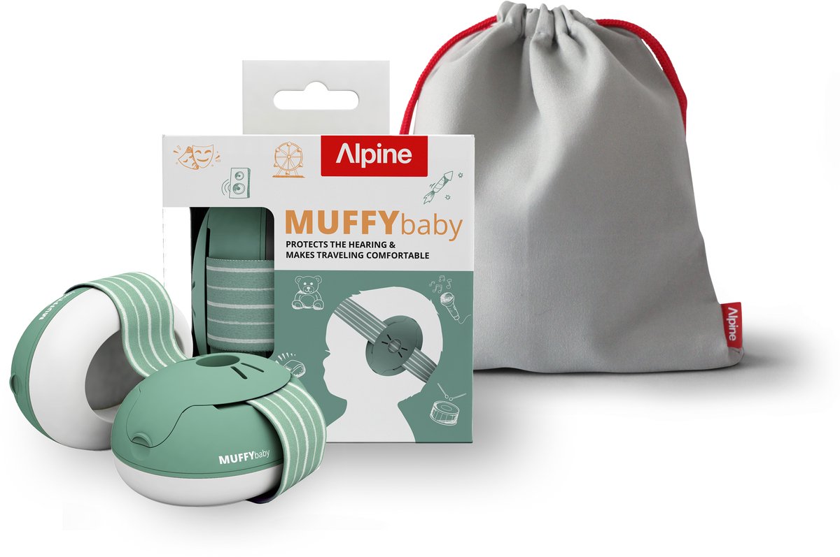 Alpine Muffy Baby Gehoorbescherming - gehoorbescherming voor baby's en peuters tot 48 maanden - geluidsbescherming voorkomt gehoorschade - comfortabele pasvorm - Groen