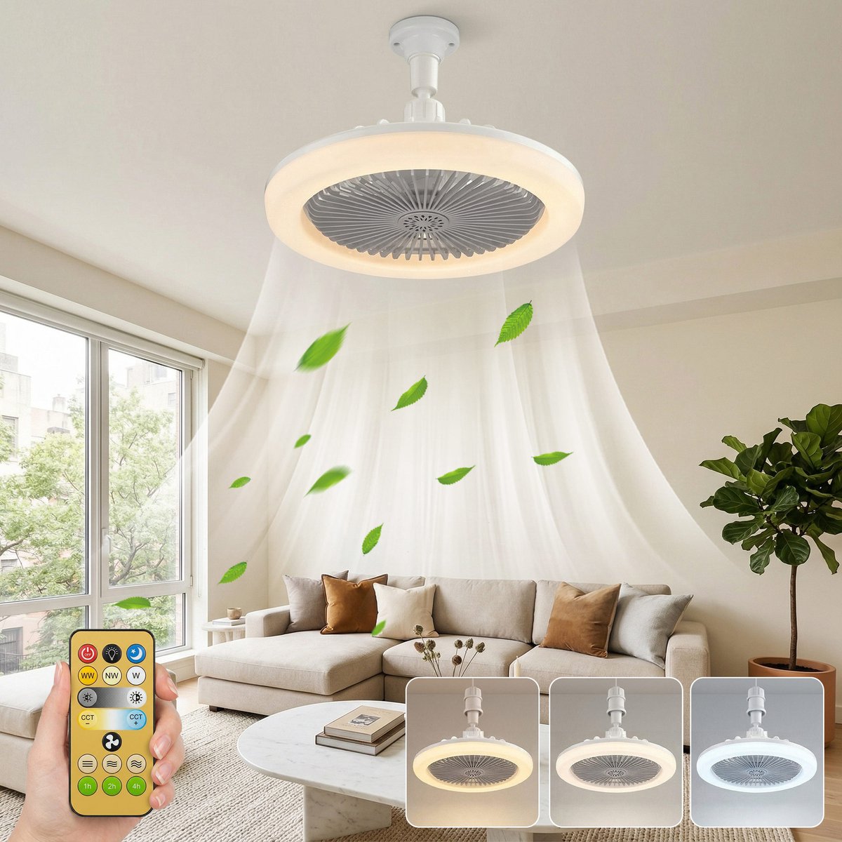 MUPOO Plafond ventilator met LED verlichting E27 Fitting met 360° Draaibaar -APP & Afstandsbediening - 3 Snelheden & Dimbaar - Mini Ventilatorlamp Ø 25cm- lamp ventilator plafond Voor Kinderkamer,Garage & Keuken -Grijs