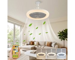MUPOO Plafond ventilator met LED verlichting E27 Fitting met 360° Draaibaar -APP & Afstandsbediening - 3 Snelheden & Dimbaar - Mini Ventilatorlamp Ø 25cm- lamp ventilator plafond Voor Kinderkamer,Garage & Keuken -Grijs