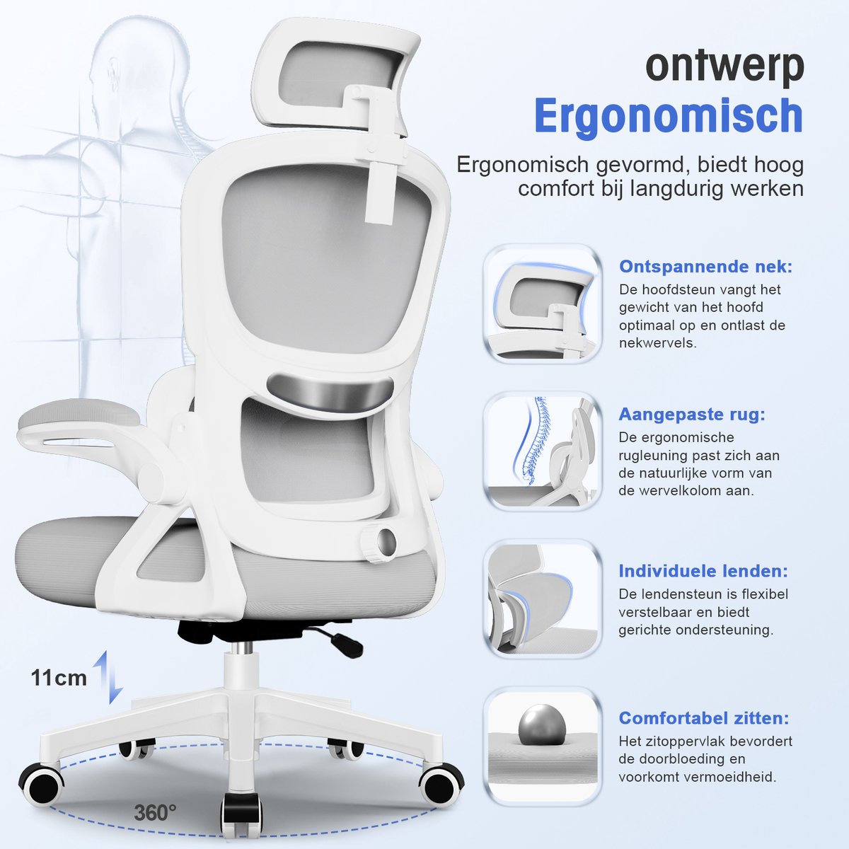 Qingdao Ergonomische Bureaustoel met Verstelbare Hoofdsteun - afbeelding 2