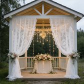 Qelus Set Van 2 Vitrages Kant met Ruches - Romantische Gordijnen Landhuisstijl - Roedezak Lichtdoorlatend - Boho Geborduurde Vitrage en Klaar Met Volant Randen - Met Plooiband - In Keuken, Woonhal Landhuisstijl - Zuiver wit - 132x274cm
