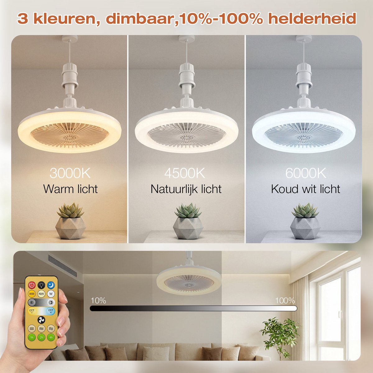 MUPOO Plafond ventilator met LED verlichting E27 Fitting met 360° Draaibaar-APP & Afstandsbediening thumbnail 3