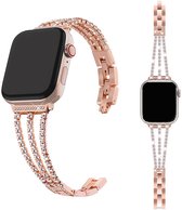 Roségouden Apple Watch bandje met strass steentjes in meerdere rijen.