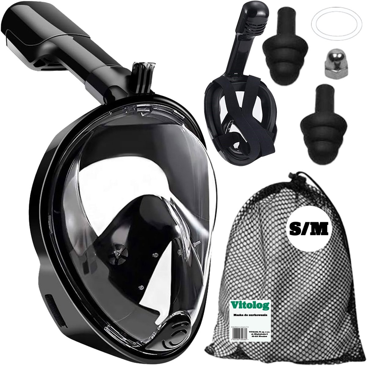 Vitolog - Snorkelmasker - Pełnotwarzowa - S/M - Met Geïntegreerde Snorkel