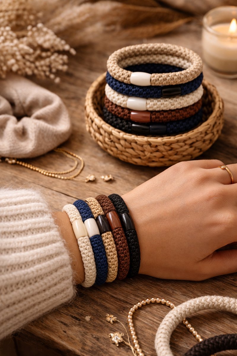 10 x Knekkie Haarelastiekjes met Kraaltje – Gevlochten Elastiek & Armband - Bruine Stijl — cadeau in Mode & Accessoires - foto 4