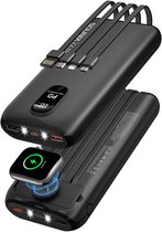 Sounix Powerbank 30.000 mAh - 22.5W Snellader - Ingebouwde kabels - Smartwatch-oplader - USB-A/USB-C/Micro-USB/Lightning - Universeel