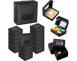 30 STUKS verpakkingsdoosjes – Lege geschenkdoos – Cadeauverpakking – Mini sieradendoosje – Kraftpapieren doosjes – Met transparant vensterfolie – Voor snoep, snacks, cadeaus, sieraden, handgemaakte zeep – Zelfmontage vereist (7,5 x 3 cm – Zwart)