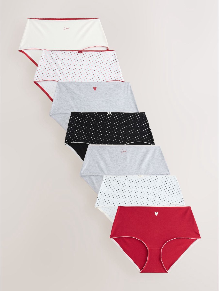 Next - Dames - Set van 7 katoenrijke midi slips - Crème