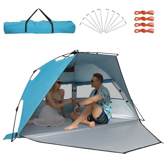 Tente de plage pop-up Puluomis - Tente dôme - 266x251x130cm - Protection solaire UPF 50+ - Protection UV - 3-4 personnes - 3 fenêtres - avec fermeture éclair - sac de transport inclus
