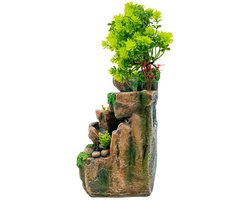 Desktop fontein met rotslandschap en boom - decoratieve waterfontein voor thuis of kantoor - groen