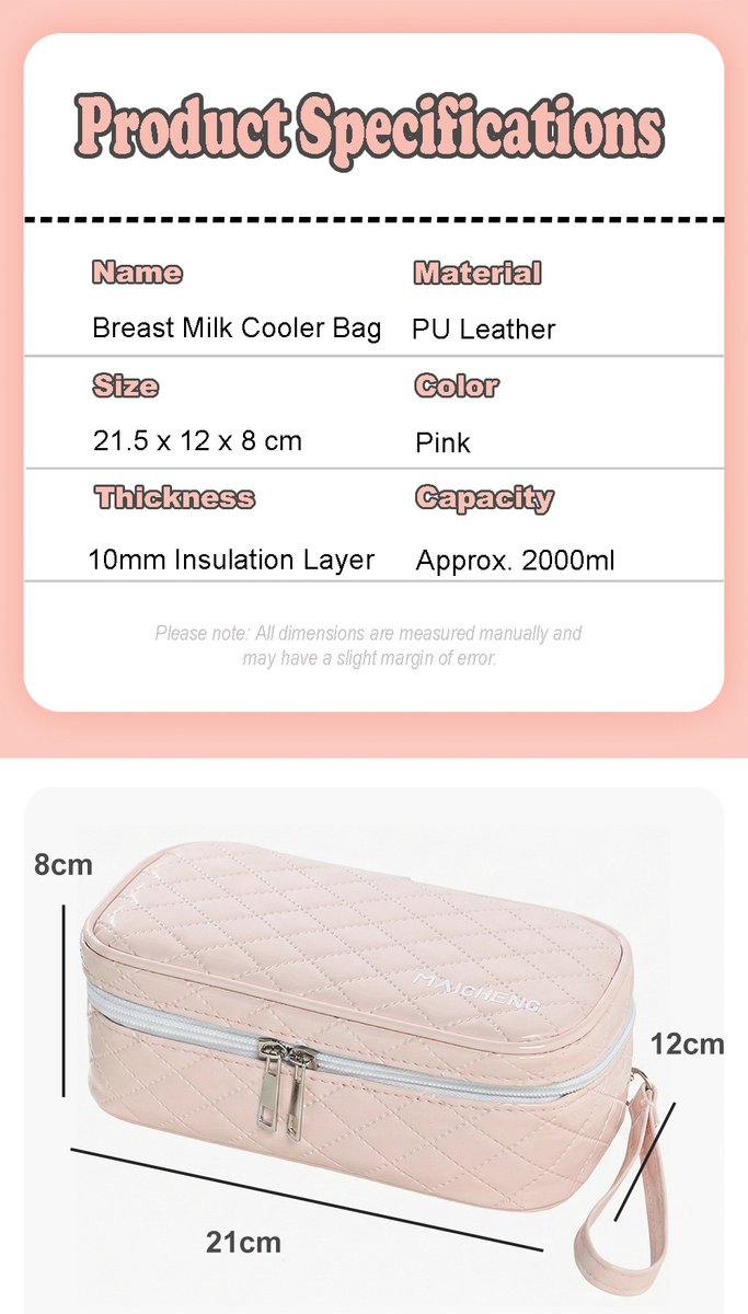 Rainbecom - Moedermelkkoeltas met 2 IJspak - Geïsoleerde Koeltas Moedermelk - 21×12×8cm - Moedermelk Koeltas voor Borstvoeding - Draagbare - Wit van Merkloos — afbeelding 3