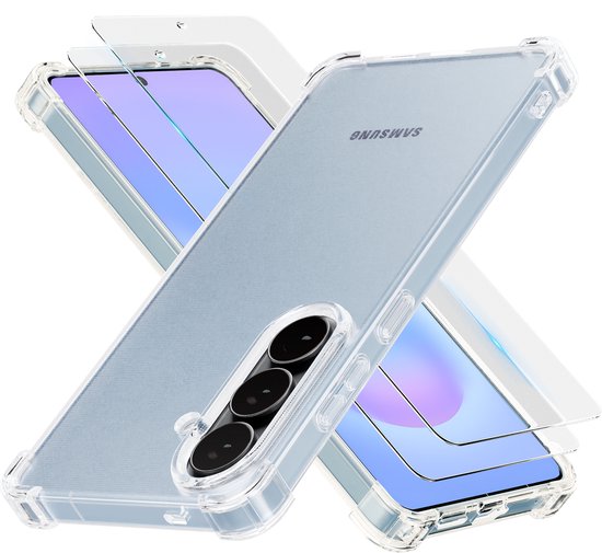 Étui compatible Samsung A57 Transparent - 2x protecteur d'écran - verre de protection écran protecteur - Coque Anti Choc