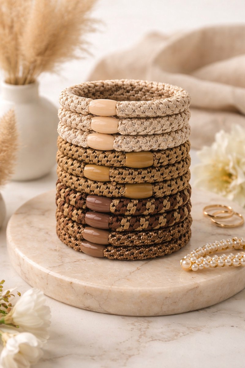 15 x Knekkie Haarelastiekjes met Kraaltje – Gevlochten Elastiek & Armband - Aarde tinten Stijl — cadeau in Mode & Accessoires - foto 2