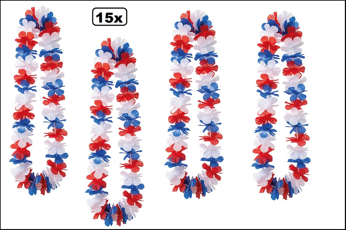 15x Hawai slinger Nederland - bloemenkrans - Rood/wit/blauw Holland WK Voetbal thema feest hawaii krans Frankrijk