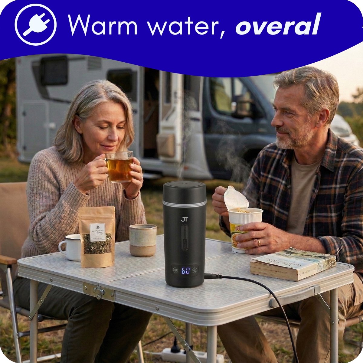 JT Products Reis Waterkoker – 350mL –4 Temperatuurstanden - Mini Waterkoker – Kleine Waterkoker Camping – Draagbare Waterkoker — afbeelding 3