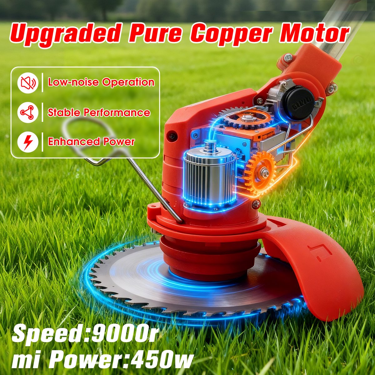 Accu grastrimmer met accu, Opvouwbare grasmaaier,gazonkantentrimmer met 2 accu's 21V en 4 mestypen + 1 tuinschaar – foto 7