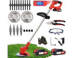 Accu grastrimmer met accu, Opvouwbare grasmaaier，gazonkantentrimmer met 2 accu's 21V en 4 mestypen + 1 tuinschaar