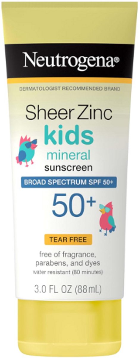 Neutrogena Sheer Zinc Kids Minerale Zonnebrand SPF 50+ (88ml)– Breed Spectrum UVA/UVB – Waterresistent 80 min – Parfumvrij & Traanvrij – Voor Gevoelige Kinderhuid