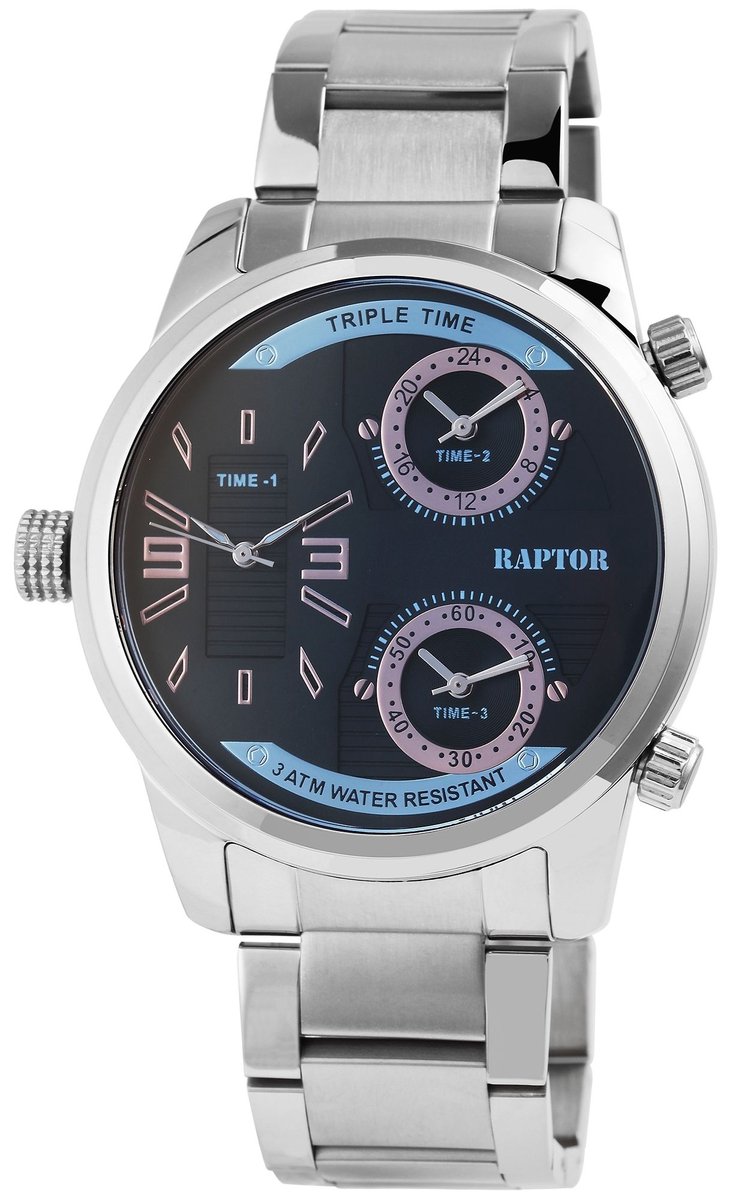 Raptor Herenhorloge van roestvrij staal Fox Raptor herenhorloge "Fox" met roestvrijstalen band, 3 uurwerken