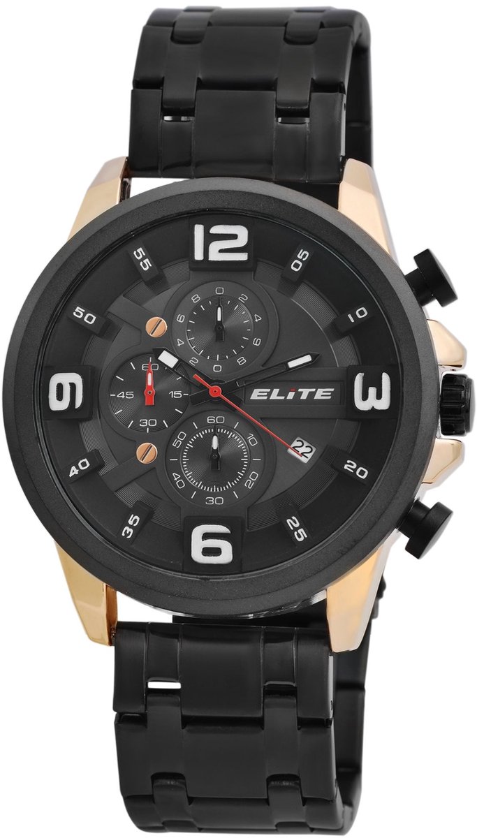 Elite Herenhorloge van roestvrij staal EL0008 Elite Heren Chronograaf met Metalen Band, 3ATM