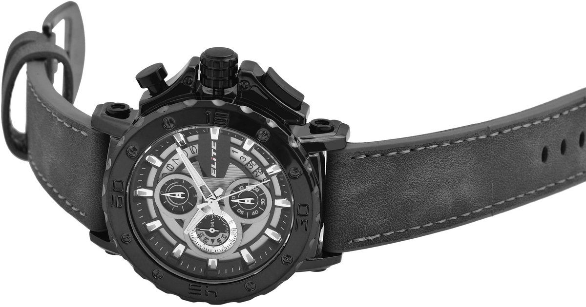 Elite Herenhorloge van imitatieleer EL0007 ELITE heren chronograaf met imitatieleren band