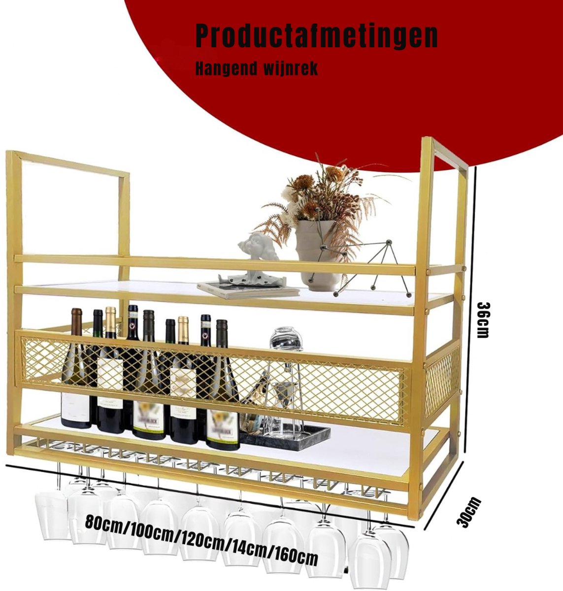 RONN® Barkast - Drankkast - Barmeubel - Goud -25cm x 150cm x 90cm