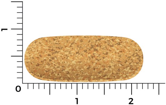 Gedetailleerde weergave van één tablet met afmetingen in centimeters.