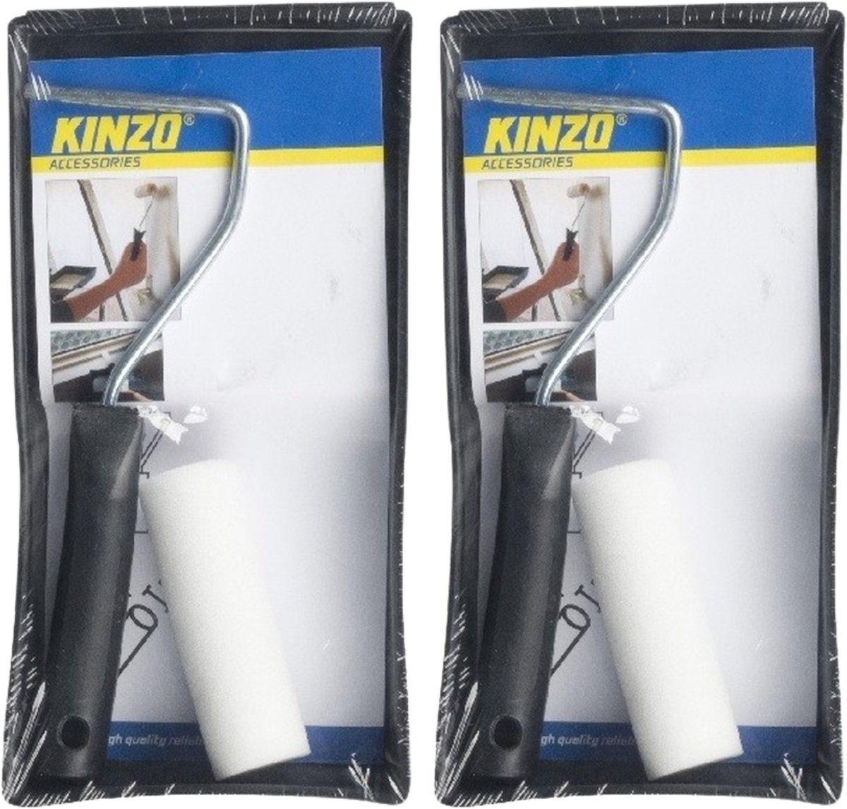 Kinzo Verfroller schilderset - 2x - 3 delig - inclusief beugel en verfbakje van kunststof - schilderen