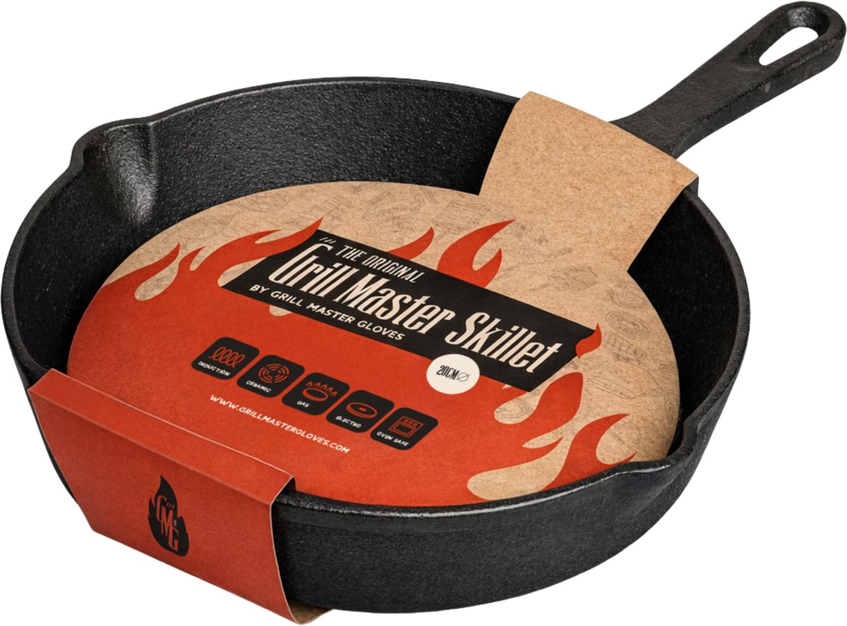 Grill Master Iron Handle - Gietijzeren Pan - Gietijzeren Pannenset - Voor BBQ - Met Handvaten - 20 cm - Papa Cadeau Voor Mannen - Vaderdag