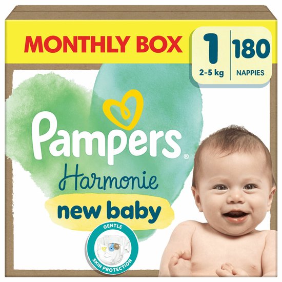 Pampers Harmonie Couches Taille 1 - 180 Couches - 2kg-5kg - Pack 1 Mois