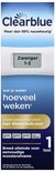 Clearblue zwangerschapstest met wekenindicator, toont "Zwanger 1-2". Brede uiteinde voor monstername.