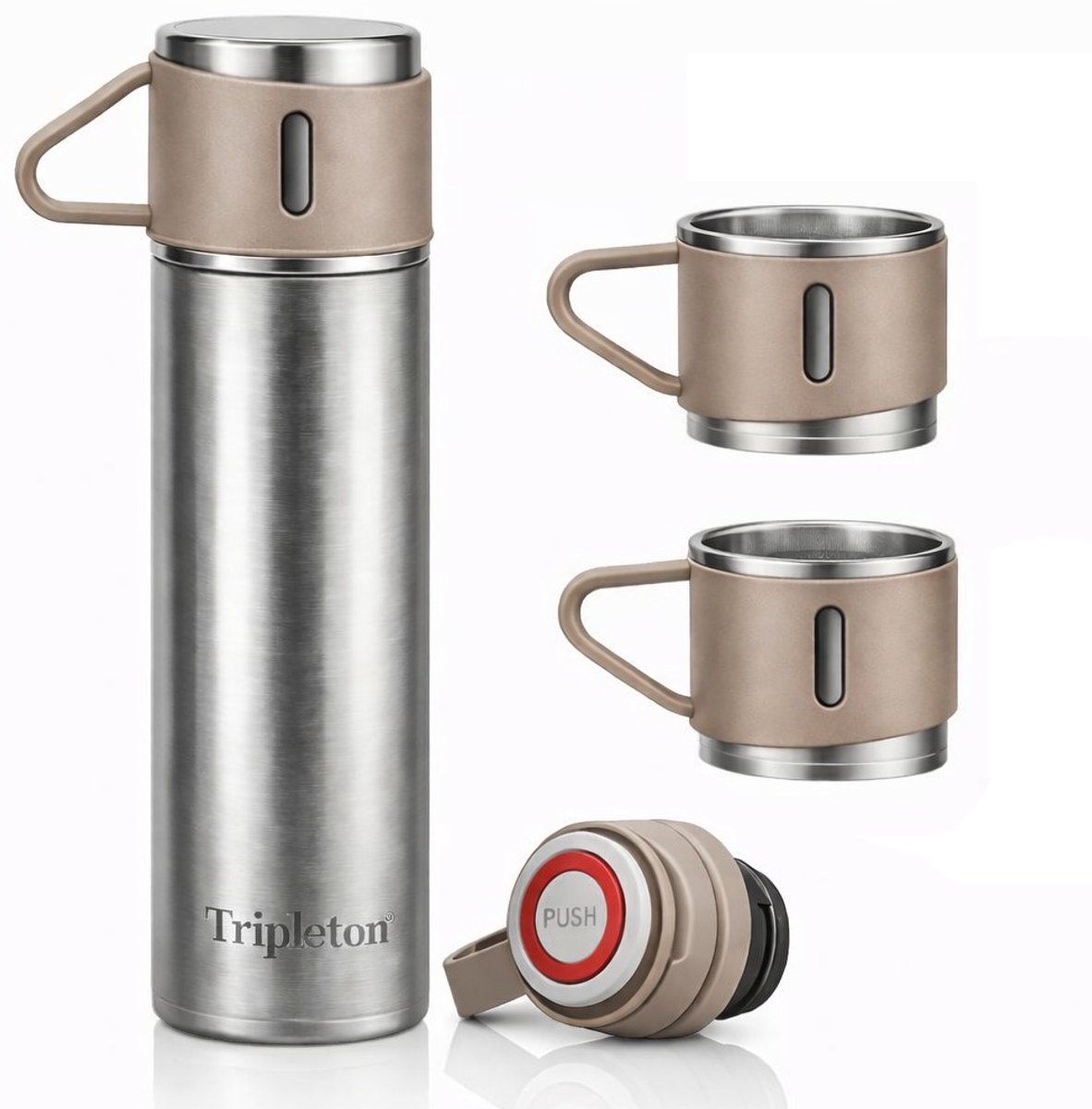 Thermosfles 500 ml met 3 Bekers – RVS Vacuümfles – 12u Warm & 12u Koud