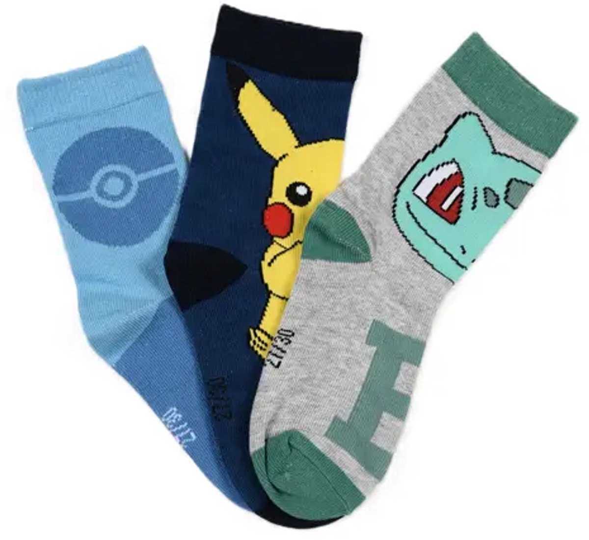 Pokémon Sokken Kinderen – 3 Paar – Pikachu & Bulbasaur – Maten 23/26 – Katoenmix – Officiële licentie
