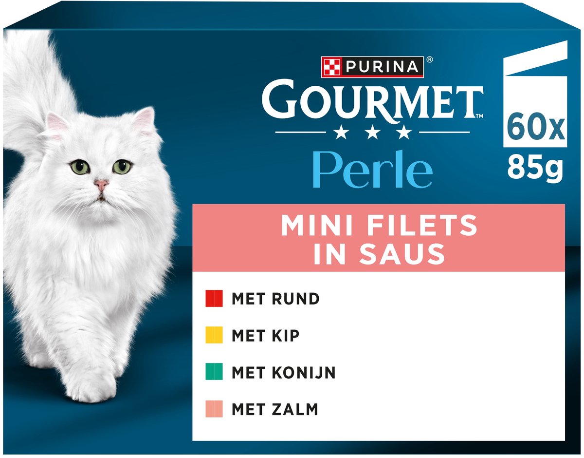 Bol.com Gourmet Perle Mini Filets in saus - Kattenvoer Natvoer - Kip Konijn Rund & Zalm - 60 x 85 g aanbieding