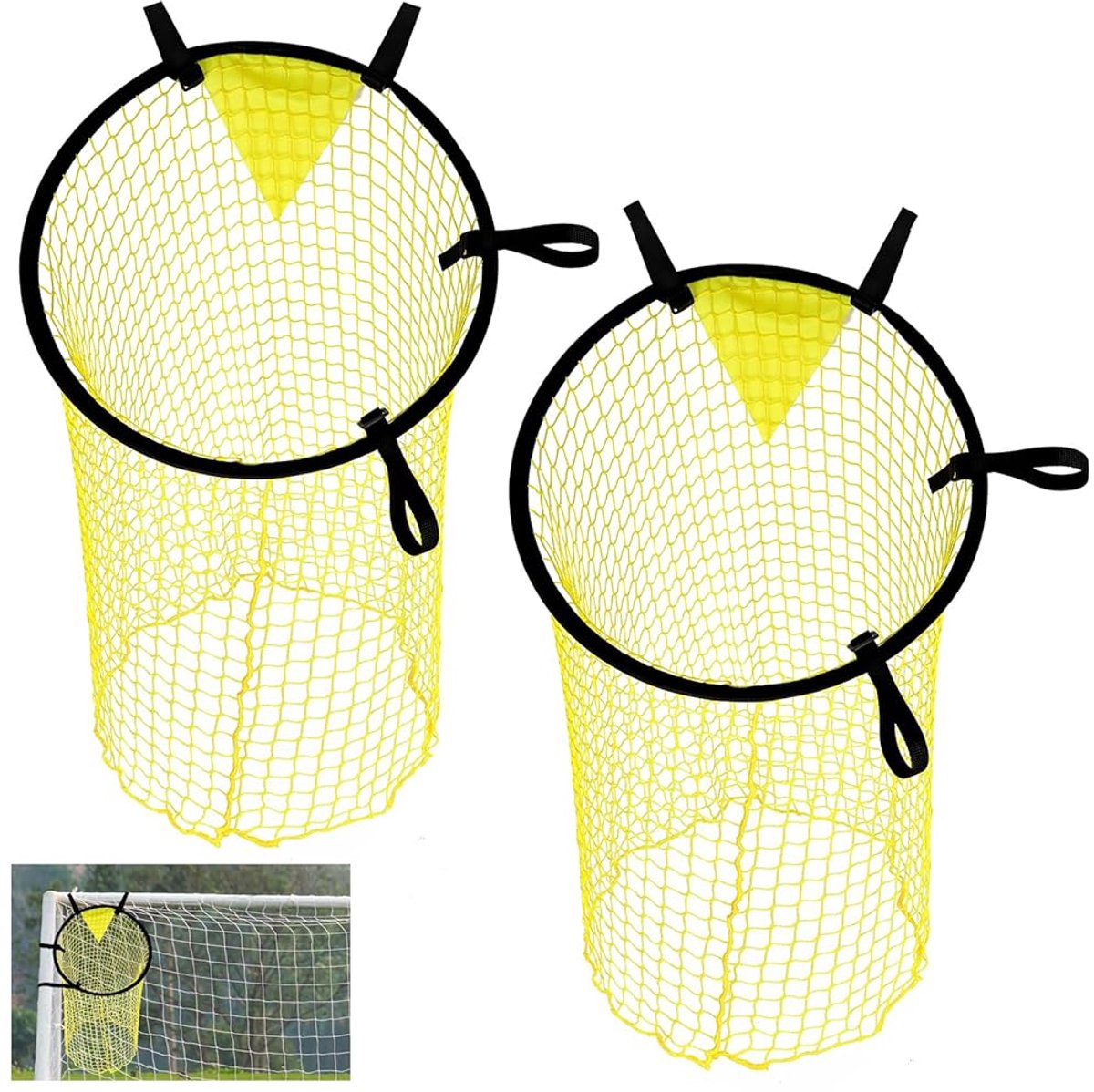 Voetbalnet – Voetbaldoelnet 45cm – 2 stuks Geel – Trainingsmateriaal – Schotprecisie Trainer – Verstelbaar – Voetbal Training Doel Netto – Stabiel & Draagbaar