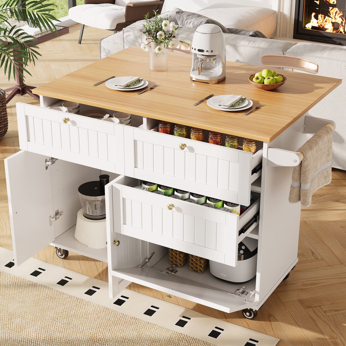 Wishdor Keukeneiland - Verrijdbaar En Met Opbergruimte - Scandinavisch - MDF - Wit