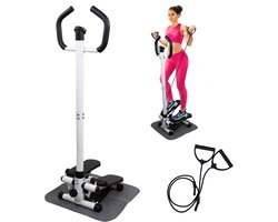 Mobiclinic Step-Pro - Stepper - Met armen - Swing stepper - Met handgreep - Fitness Apparaat - Weerstandsbanden - In hoogte verstelbaar - Fitnesstrainer - LCD-scherm - Tot 150 kg - Compact - Wit