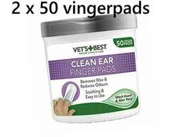 ** 2 x ** Vets+Best oorreinigingsdoekjes - vingerpads - voor honden - reduceert oorsmeer en geurtjes - mild potje van 50 st = 100 stuks