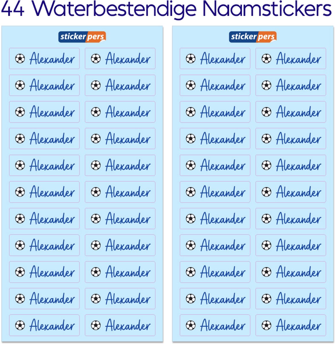 44x Naamstickers kinderen met eigen ontwerp - 50 x 15 mm - Waterbestendige naamlabels - Vinyl sticker - Blauw