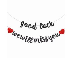 Good Luck & We Will Miss You slinger set zwart met rood - slinger - reizen - good luck - missen - vertrek - afscheid - decoratie