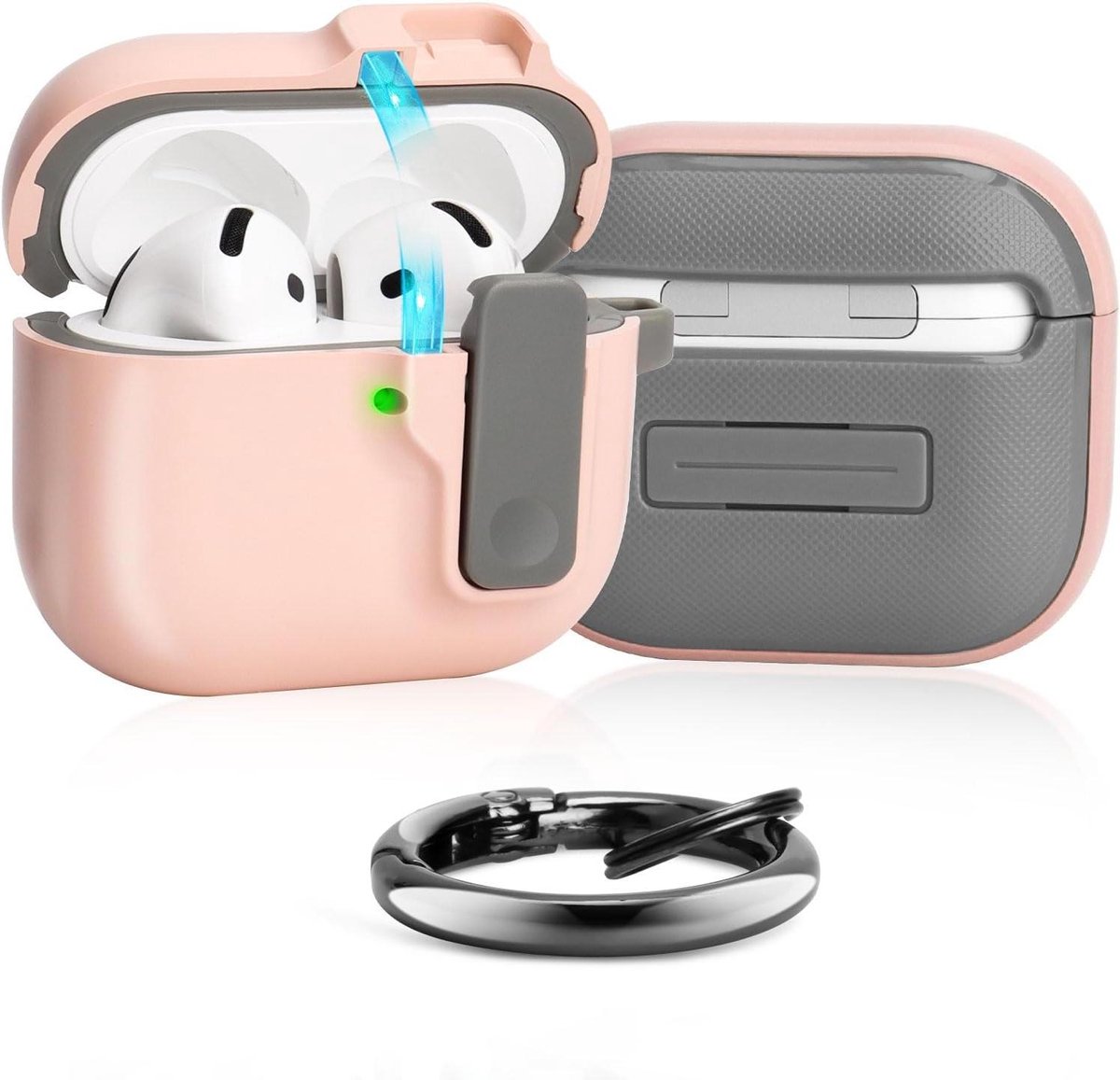 Elastische Beschermhoes voor Airpods 4e Gen - Krasbestendig, Stofdicht - Draadloos Opladen - Haken - TPU - Lichtroze - Compatibel 2024