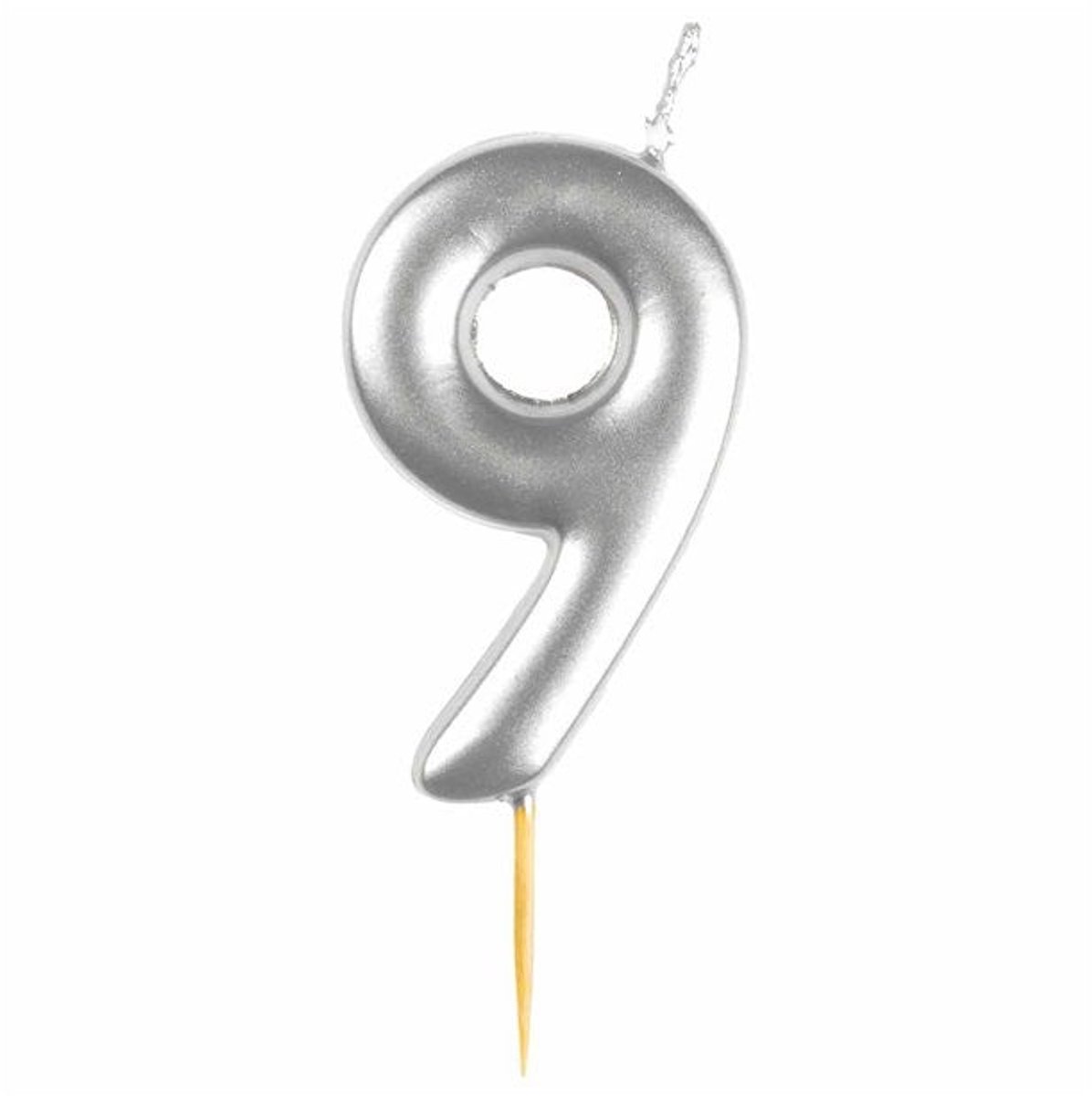 Taartkaars nummer 9 zilver metallic