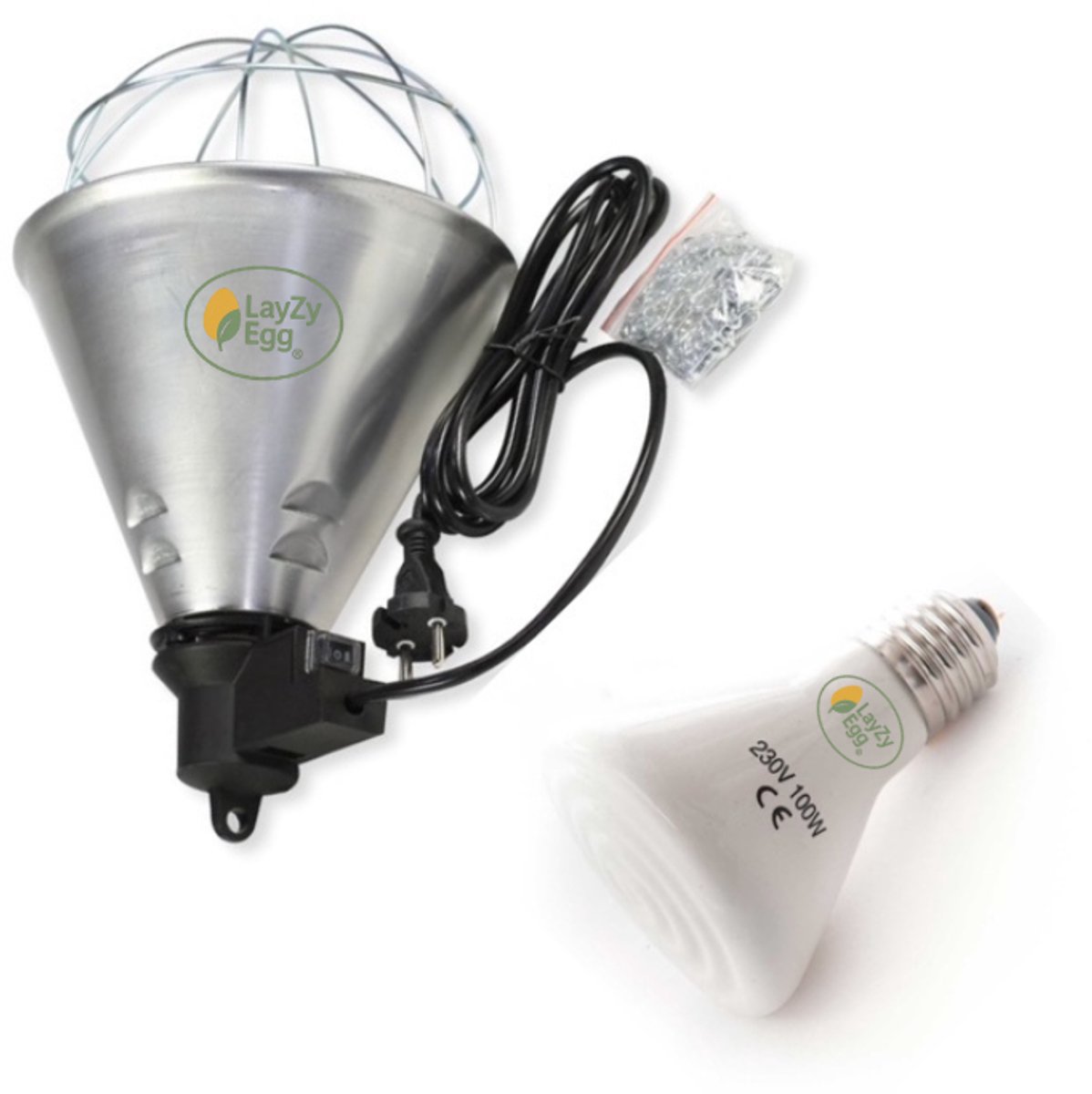 LayZyEgg® Armatuur met Keramische Infrarood Warmtelamp 100W – E27 – Donkerstraler – Biggenlamp - 20.000 uur – Warmtebron voor Kuikens, Reptielen, Pulletjes, Pups & Kittens